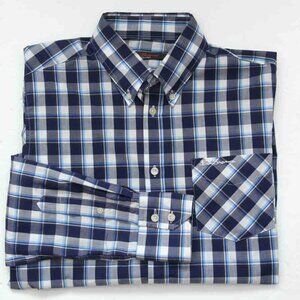 Ben Sherman Shirt Gray Blue White Check Non-Iron Men's Slim Fit Medium